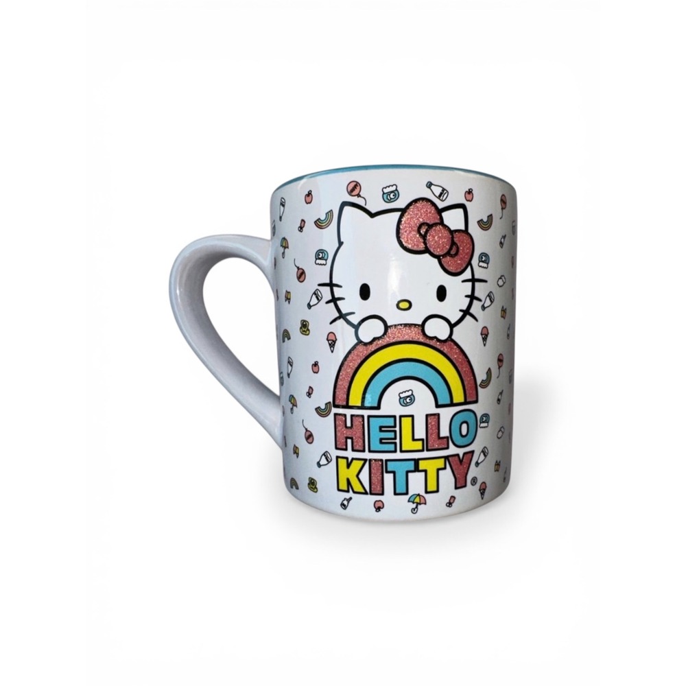 Hello Kitty Rainbow Glitter Ceramic Mug‎ 14oz Silver Buffalo Sanrio SIL-34783